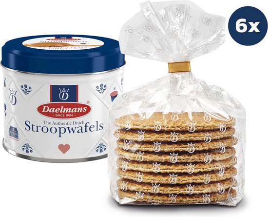 Daelmans Stroopwafels in cadeaublik - Doos met 6 blikken - 230 gram per blik - 8 Stroopwafels per blik (48 Koeken) cadeau geven