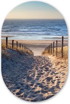 Wall Oval - Wall Oval - Décoration murale en plastique - Peinture ovale - Plage - Mer - Pays- Nederland - Dunes - Soleil - 80x120 cm - Forme miroir ovale sur plastique