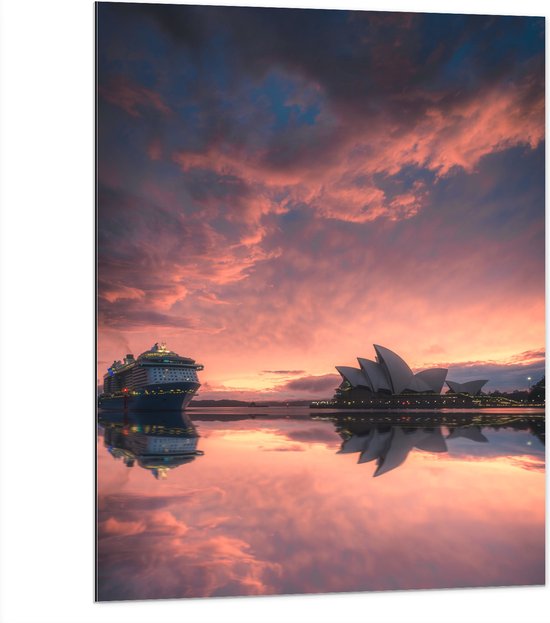WallClassics - Dibond - Sydney Opera House met Zonsondergang - 75x100 cm Foto op Aluminium (Met Ophangsysteem)