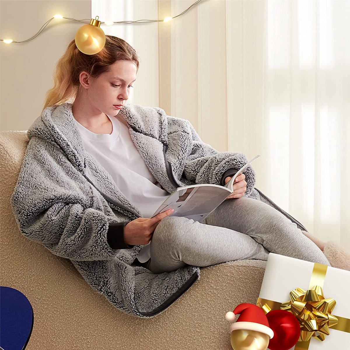 Sherpa deken met capuchon voor volwassenen als cadeau