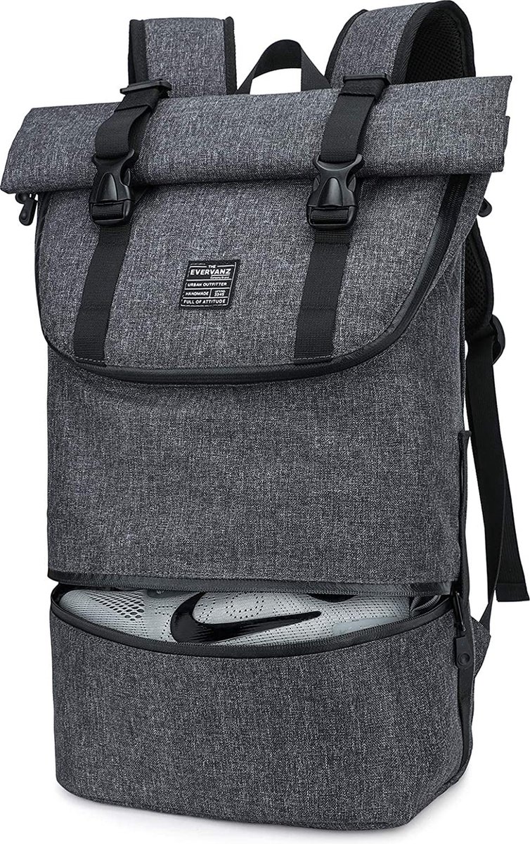 EverVanz Laptop-Rucksack, Wasserfester Wanderrucksack, Sporttasche mit Schuhfach, Leichter Tagesrucksack, Stylische Schultasche