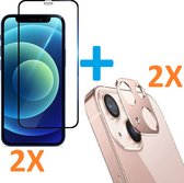 2X Volledige Dekking Scherm Tempered Glass Screen Protector  + 2X Camera lens Beschermer Rosegoud Geschikt voor: Apple iPhone 12 Pro