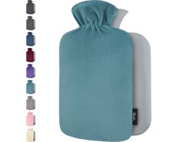 Qomfor Kruik met Zachte Fleece Hoes - 1,8 liter - Warmwaterkruik voor Pijnverlichting en Ontspanning - Groen/Blauw