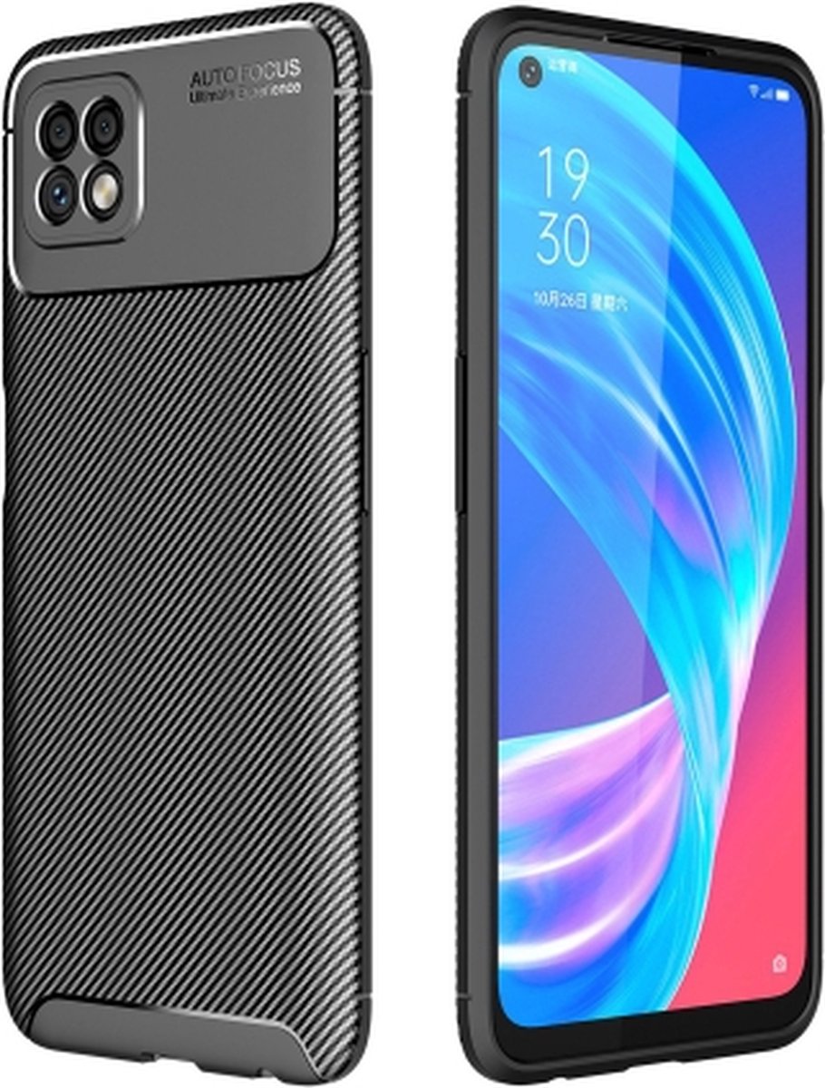 Voor OPPO A73 koolstofvezel textuur schokbestendig TPU-hoesje (zwart)