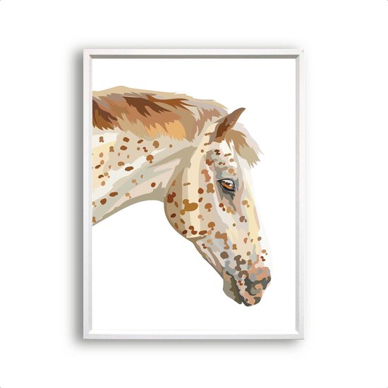 Postercity - Design Poster Bruin Wit Paard rechts aquarel - Dieren Paarden Poster - Kinderkamer / Babykamer - 70x50cm