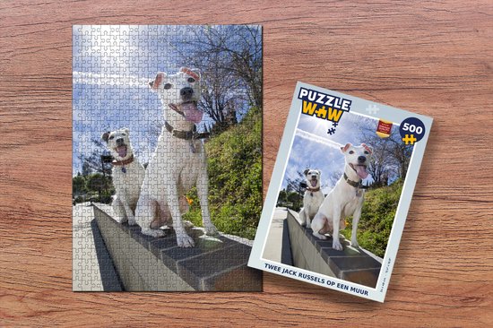 Puzzel Twee Jack Russel honden op een muur - Legpuzzel - Puzzel 500