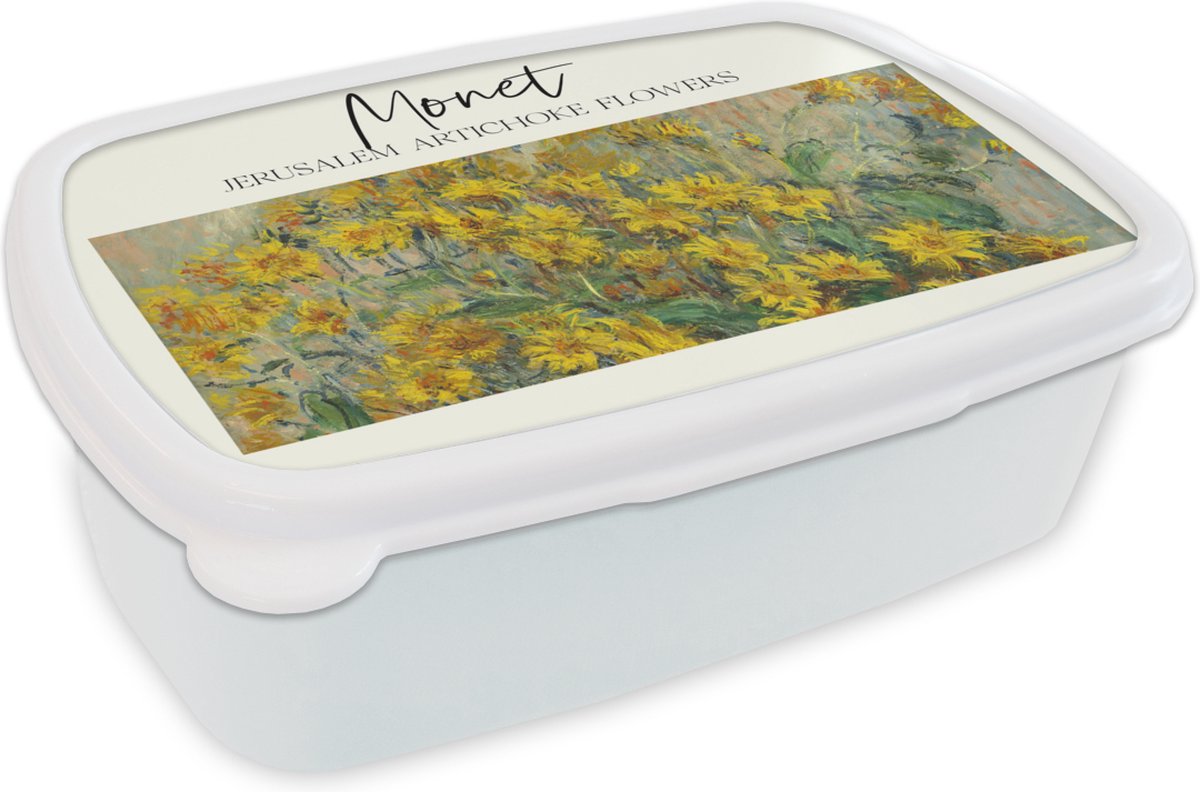 Broodtrommel Wit - Lunchbox - Brooddoos - Schilderij - Monet - Bloemen - 18x12x6 cm - Volwassenen