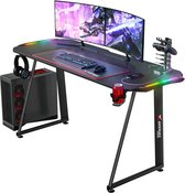 Gamebureau - Bureaus - gaming bureau - gaming desk - game tafel - R-vormoppervlak- met Bekerhouder en Hoofdtelefoonhaak-voor PS4 PS5-Zwart 140 x 60 x 75cm - Kerstcadeautjes