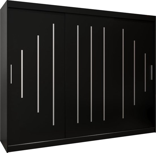 InspireMe - Kledingkast met 3 schuifdeuren, Modern-stijl, Een kledingkast met planken (BxHxD): 250x200x62 - MALTESE 250 Zwart Mat