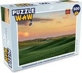 Puzzel Zonsondergang over tarwegebieden en landbouwbedrijf - Legpuzzel - Puzzel 500 stukjes
