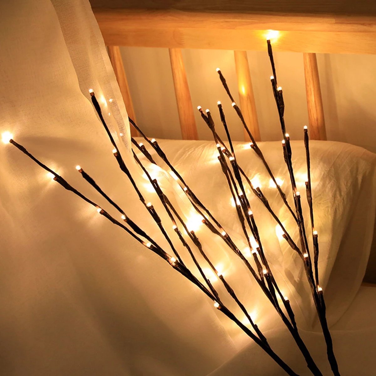Branches LED- 2 pièces - Branches d'éclairage d'ambiance artificielles étanches à LED - Remplisseur de vase à piles - Lampe brindille Décoration de