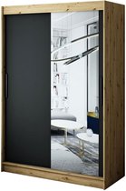 InspireMe - Kledingkast met 2 schuifdeuren, Modern-stijl, Een kledingkast met planken en een spiegel (BxHxD): 150x200x62 - JARED T2 150 Artisan Eik + Zwart Mat