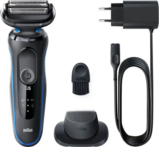 Braun Series 5 51-B1200s Scheerapparaat voor heren met EasyClick precisietrimmer, EasyClean, nat en droog, oplaadbaar, draadloos elektrisch scheerapparaat met snijbladen, blauw