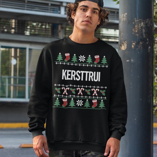 Foute Kersttrui Candy Cane - Met tekst: Kersttrui - Kleur Zwart - ( MAAT 3XL - UNISEKS FIT ) - Kerstkleding voor Dames & Heren