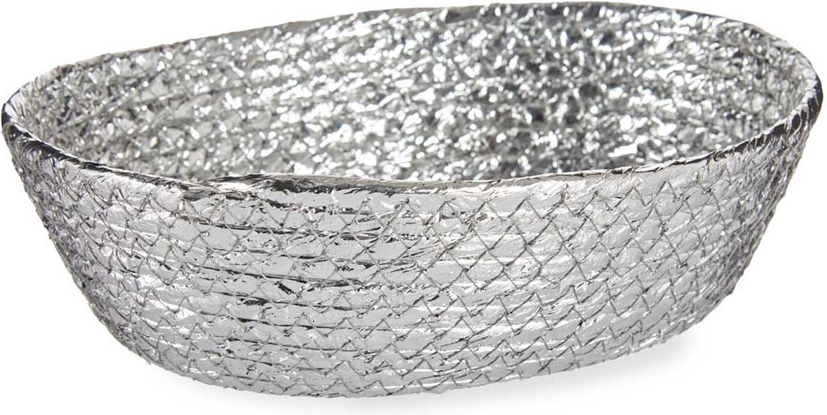 Krist+ mandje - metallic zilver - 24 x 19 x 8 cm - zeegras - opbergmandje/broodmandje