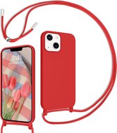 Casemania Hoesje Geschikt voor Apple iPhone 14 Plus Rood - Siliconen Back Cover met Koord