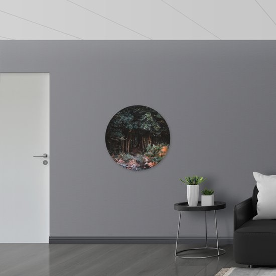 WallClassics - Muursticker Cercle - Forêt vert foncé - 80x80 cm Photo sur Muursticker