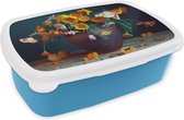 Broodtrommel Blauw - Lunchbox - Brooddoos - Vaas - Kleuren - Stilleven - 18x12x6 cm - Kinderen - Jongen
