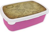 Broodtrommel Roze - Lunchbox - Brooddoos - Wereldkaart - Vintage - Geschiedenis - Kinderen - Jongens - Meisjes - 18x12x6 cm - Kinderen - Meisje