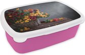 Broodtrommel Roze - Lunchbox - Brooddoos - Stilleven - Mand - Chrysant - 18x12x6 cm - Kinderen - Meisje