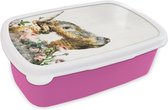 Broodtrommel Roze - Lunchbox - Brooddoos - Schotse hooglander - Koe - Rozen - Roze - 18x12x6 cm - Kinderen - Meisje