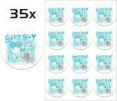 DW4Trading Geboorte Sticker Welcome To The World Baby Boy - Envelop - Sluitsticker -  Babyshower - 35 Stuks – Ø 3,5 cm