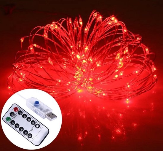Lichtdraad Kerstverlichting 30 Meter USB Rood Voor Buiten bol