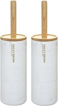 5Five 2x stuks WC-/toiletborstels met houder rond wit met marmer effect kunststof/bamboe 38 cm