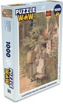 Puzzel Illustratie van een vrouw bij een huisje in het bos - Legpuzzel - Puzzel 1000 stukjes volwassenen