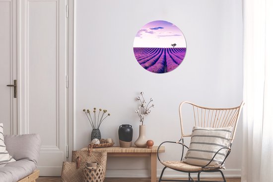 WallCircle - Papier peint cercle - Papier peint autocollant - Lavande - Arbre - Ciel - Violet - Fleurs - Papier peint cercle autocollant - 30x30 cm - Papier peint autocollant - Décoration murale ronde - Papier peint cercle