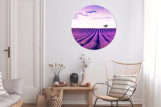WallCircle - Papier peint cercle - Papier peint autocollant - Lavande - Arbre - Ciel - Violet - Fleurs - Papier peint cercle autocollant - 100x100 cm - Papier peint autocollant - Décoration murale ronde - Papier peint cercle