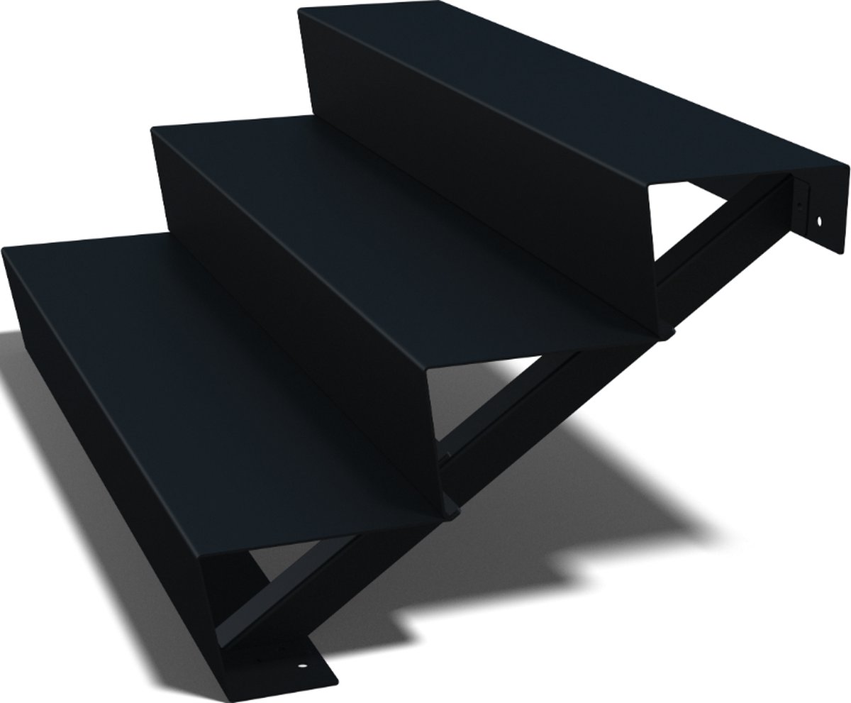 MySteel Zwarte trap New York 3-trede (breedte 120 cm) - Breedte: 12 cm x Hoogte: 51 cm