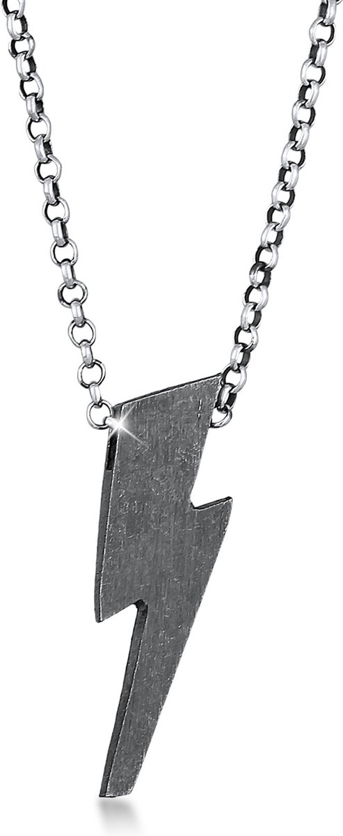 KUZZOI - Halsketting - Mannen Bliksem Hanger Geoxideerd Gebruikt Kijk Trend in 925 Sterling Zilver - Heren