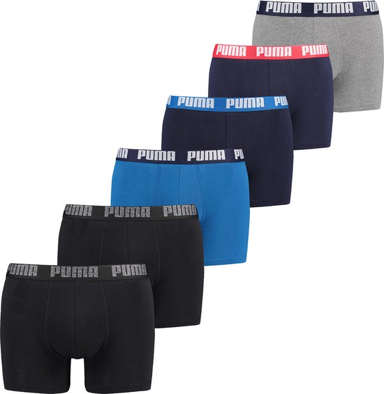 Puma Basic Heren Boxer 6-pack - Blauw/Zwart - Maat S