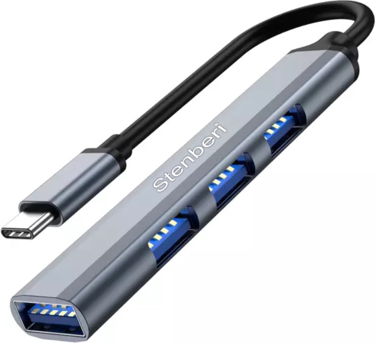 Stenberi 4 in 1 USB C Hub - 4 Poorten - USB 3.0 - 5Gbps - Smartphones - Tablets - Grijs