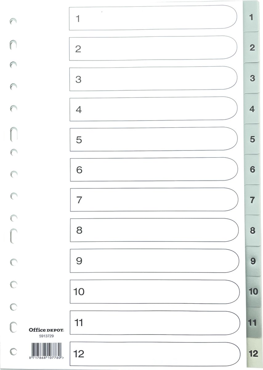 Office Depot tabbladen PP (Polypropeen) 16 gaten grijs A4