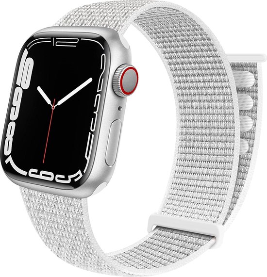 Strap-it Nylon Loop band - Geschikt voor Apple Watch bandje - Series 1/2/3/4/5/6/7/8/9/SE - Wit - Nylon bandje met klittenband - Stof iWatch bandje voor maat: 38 mm 40 mm 41 mm