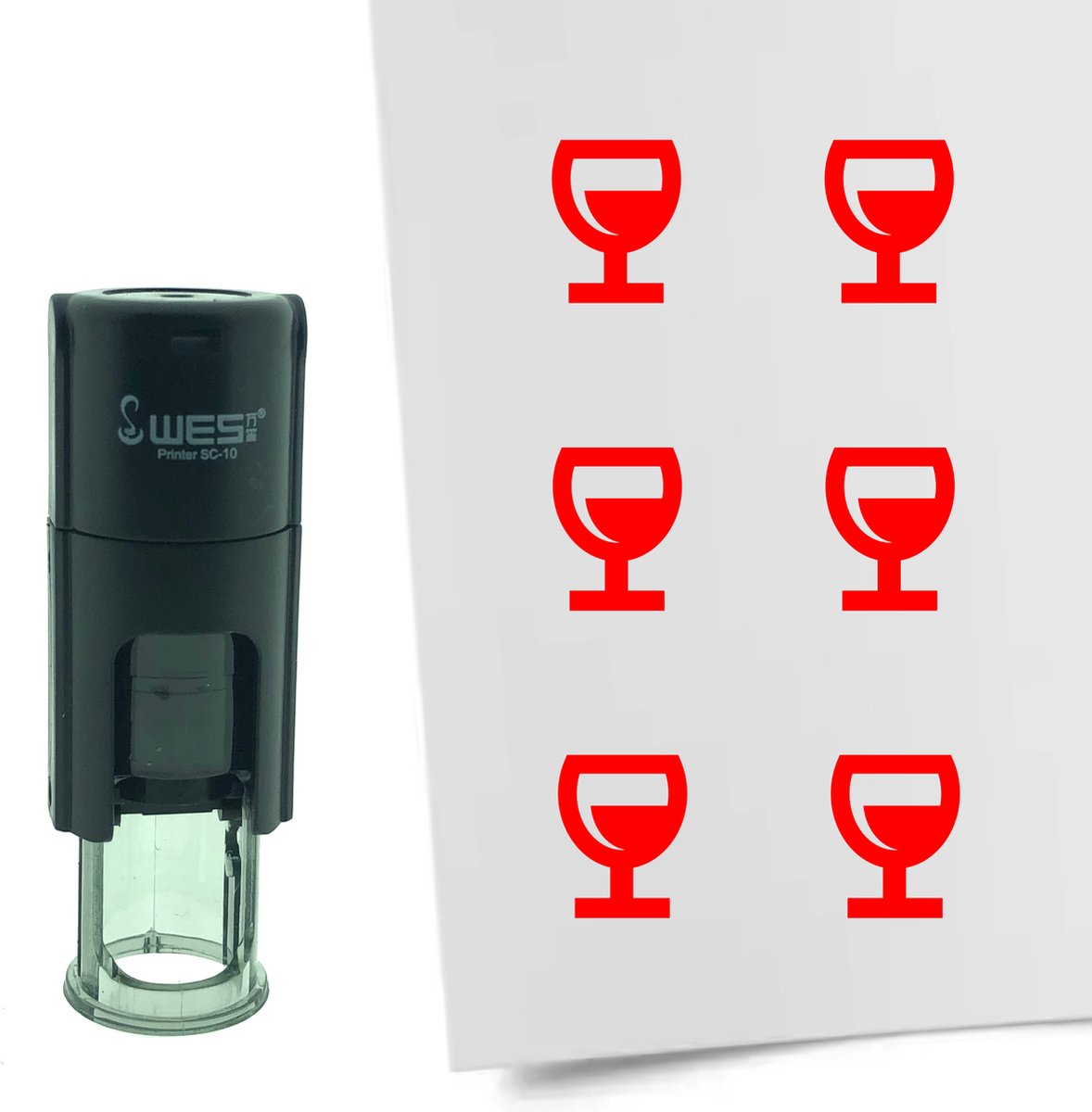 CombiCraft Stempel Glas Wijn 10mm rond - rode inkt