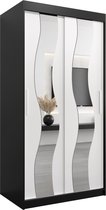 InspireMe - Kledingkast met 2 schuifdeuren, Modern-stijl, Een kledingkast met planken en een spiegel (BxHxD): 100x200x62 - REESE 100 Zwart Mat + Wit Mat