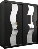 InspireMe - Kledingkast met 2 schuifdeuren, Modern-stijl, Een kledingkast met planken en een spiegel (BxHxD): 180x200x62 - REESE 180 Zwart Mat