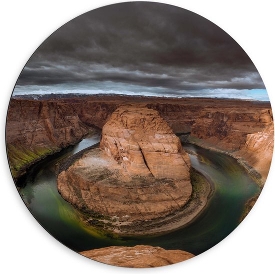 WallClassics - Dibond Muurcirkel - Horseshoe Bend  - 60x60 cm Foto op Aluminium Muurcirkel (met ophangsysteem)