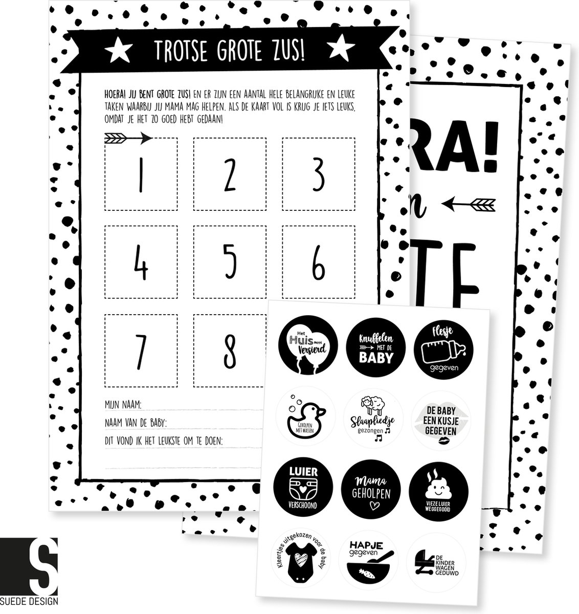 Sticker kaart | Grote Zus | Suede design beloningskaart A5