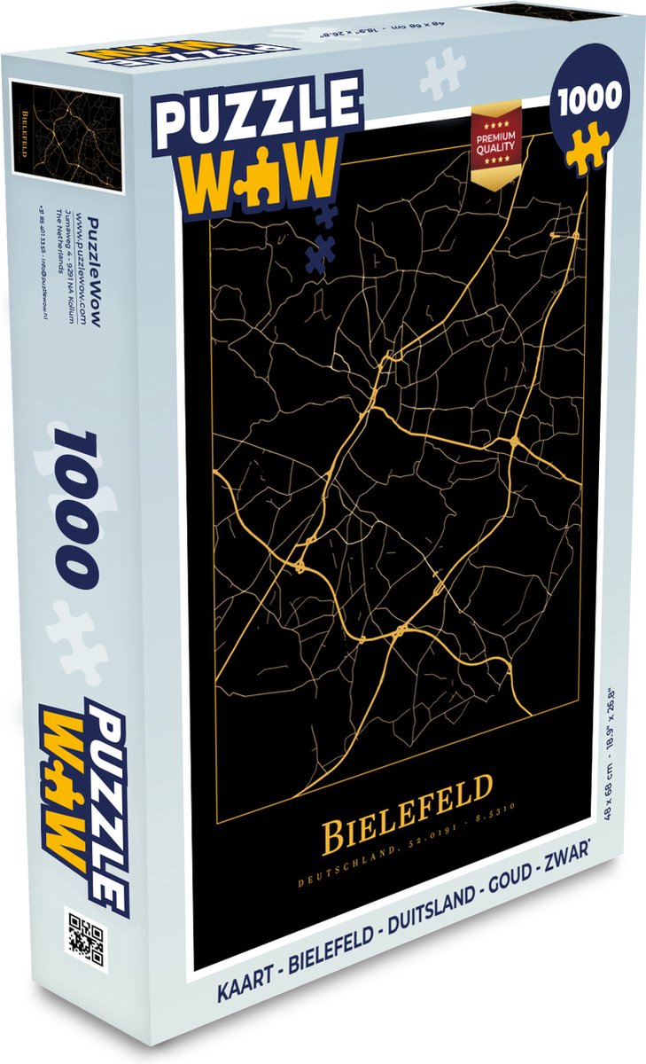 Puzzel Kaart - Bielefeld - Duitsland - Goud - Zwart - Legpuzzel - Puzzel 1000 stukjes volwassenen