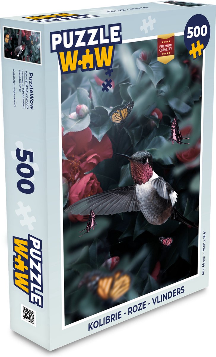 Puzzel Kolibrie - Roze - Vlinders - Legpuzzel - Puzzel 500 stukjes