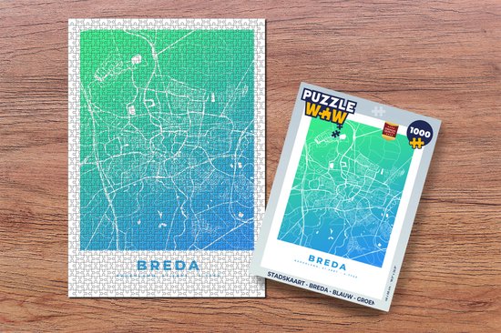 Puzzle Plan de la ville - Breda - Blauw - Vert - Puzzle - Puzzle 1000 pièces adultes - Carte