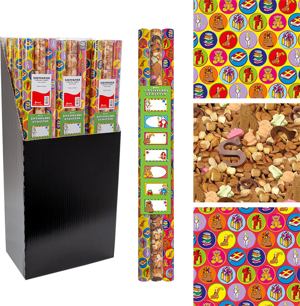 Assortiment sinterklaaspapier cadeaupapier inpakpapier XXL - 3 meter x 100 cm - 3 rollen