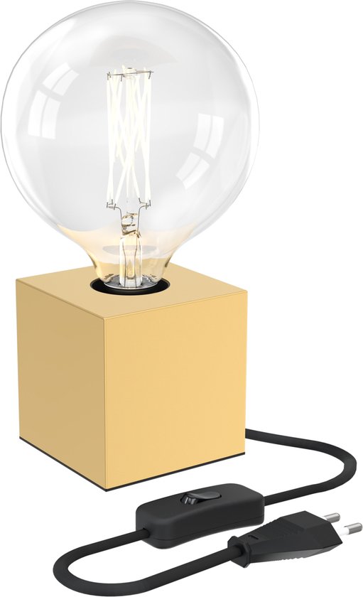 Calex Lampe de Table Carrée - Rétro ou industriel - 1x  E27 - câble avec interrupteur - Or