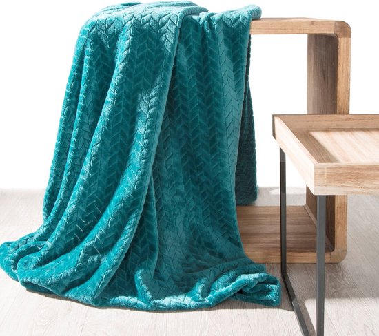 Oneiro's Luxe Plaid CINDY turquoise - 170 x 210 cm - séjour - intérieur - chambre - couverture - cosy - polaire - couvre-lit