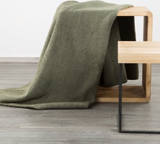 Oneiro’s Luxe Plaid AMBER olijf groen - 220 x 200 cm - wonen - interieur - slaapkamer - deken – cosy – fleece - sprei