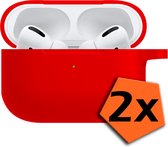 Hoesje Geschikt voor Airpods Pro Hoesje Siliconen Case Hoes - Hoesje Geschikt voor Apple Airpods Pro Case - Rood - 2 PACK